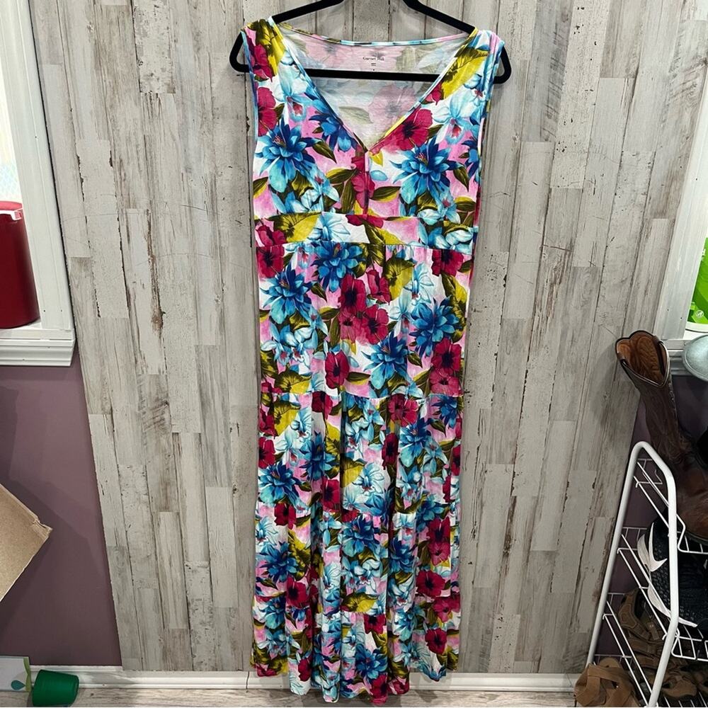 Garnet Hill Women Floral Sleeveless Maxi Dress Size S Stretchy Beachy Artsy